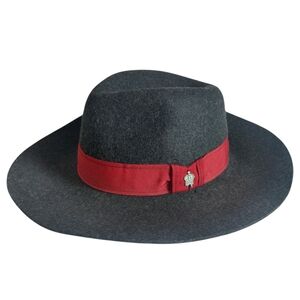 Christy's Crown Collection Dark Gray Fedora Hat W/Red Ribbon Colorful Owl Lining